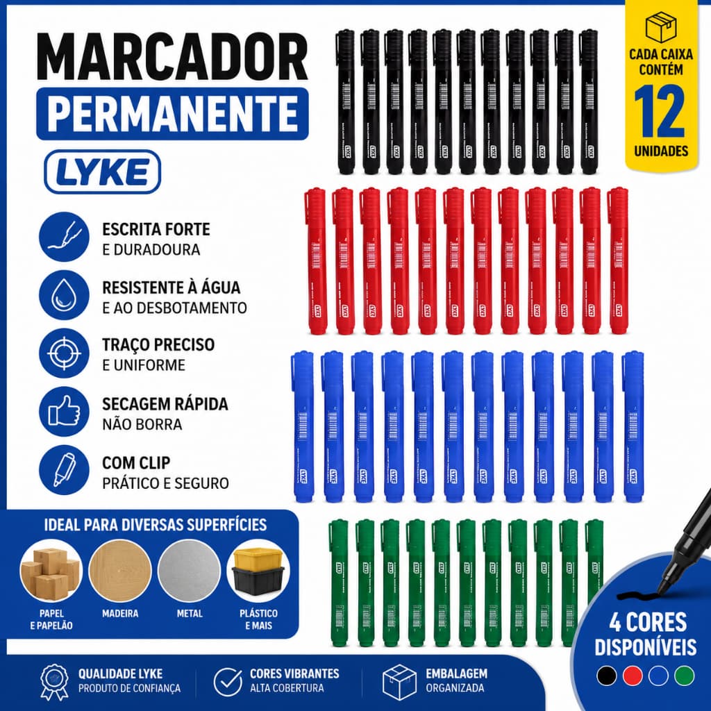 Marcador Permanente Pincel Atomico Cx C/ 12 Unds Lyke