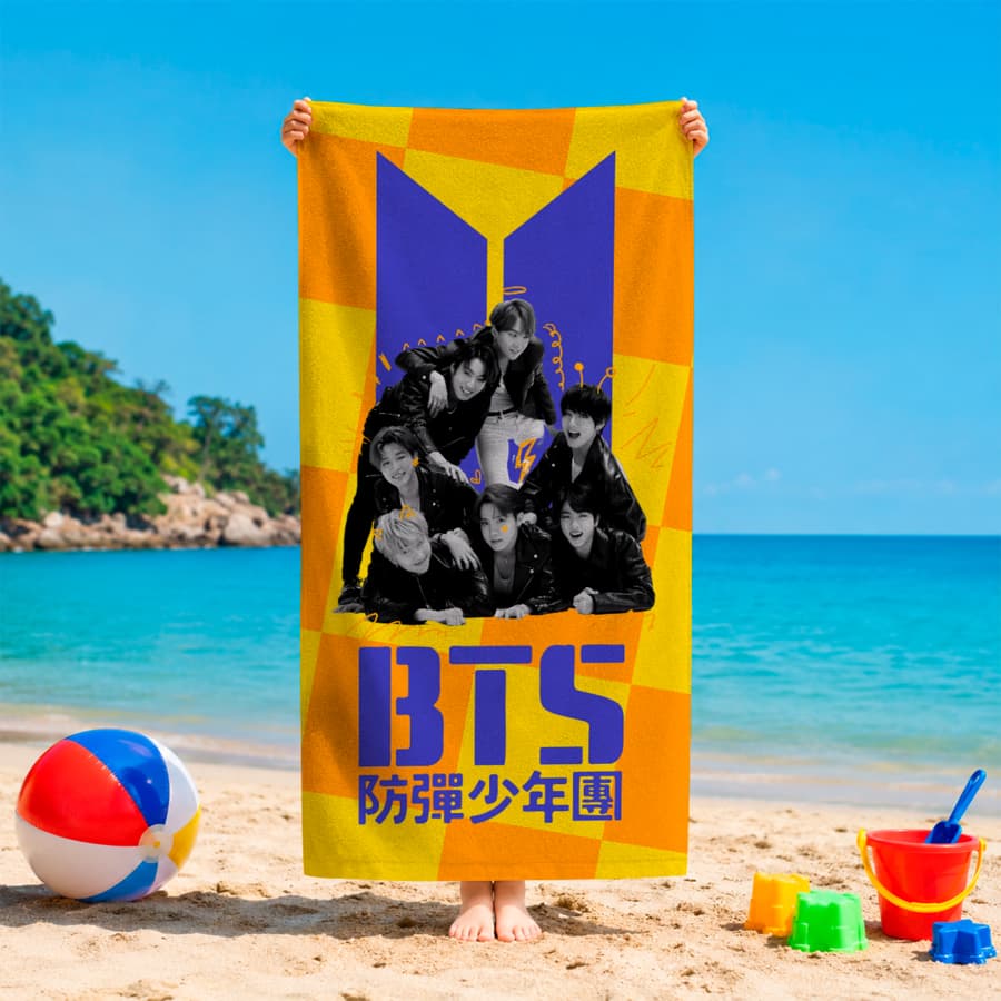 Toalha de banho e Praia Temática Personalizada BTS Piscina Estampada ENVIO FULL IMEDIATO