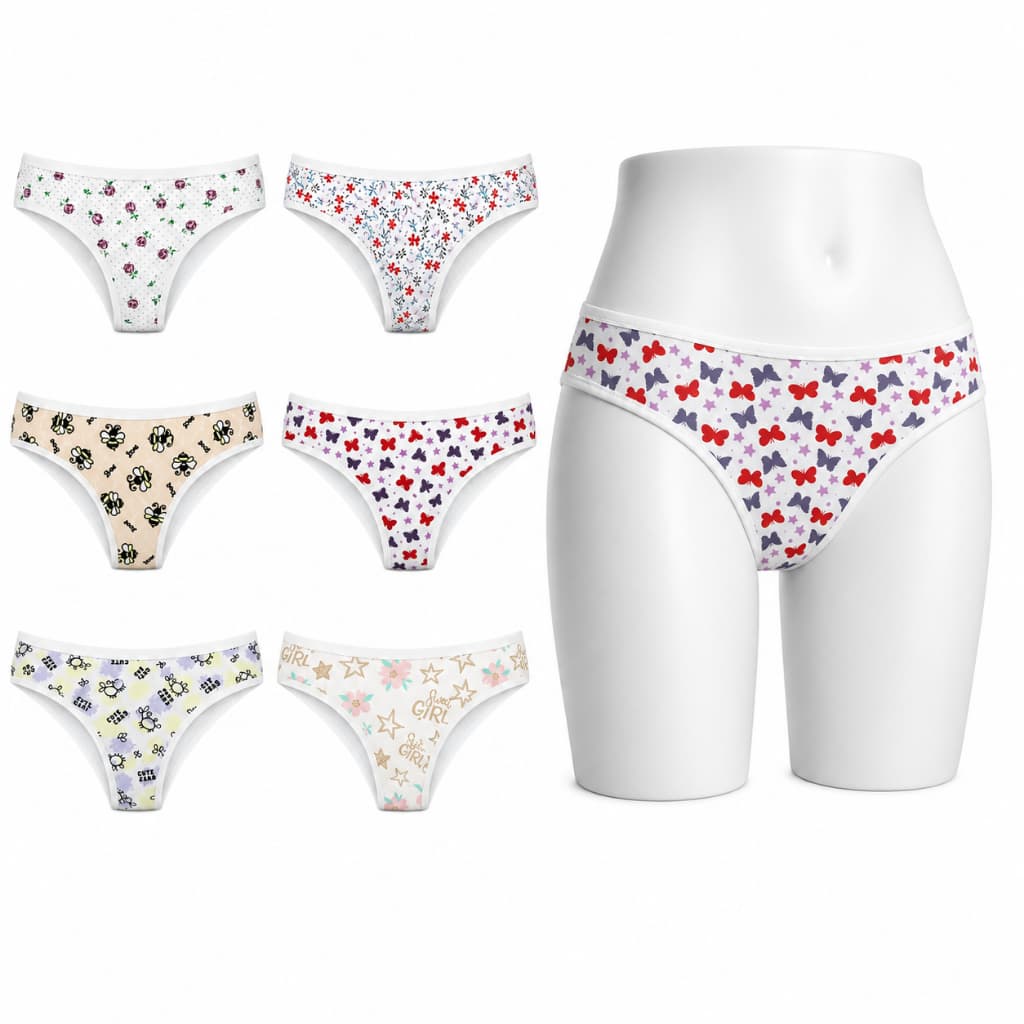 Kit 6 Calcinhas Cotton Estampada Adulto Línea +Algodão