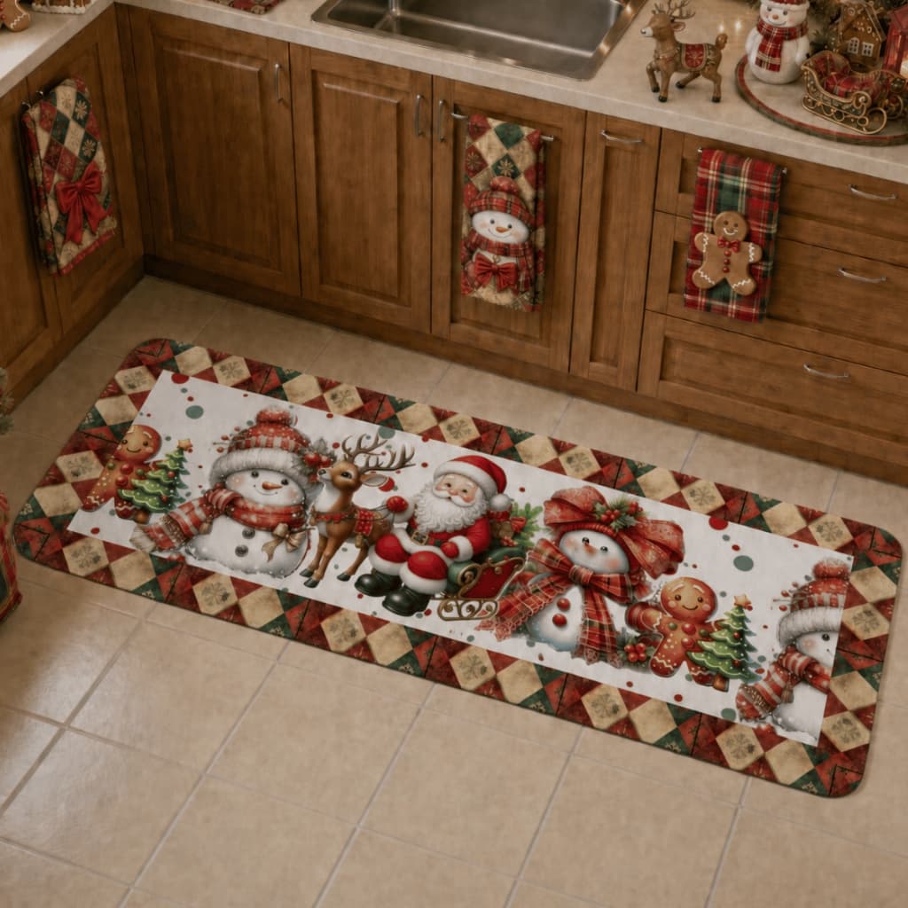 Trilho de Natal Passadeira 120x45cm Estampado Antiderrapante para Cozinha Sala e Decoração Natalina