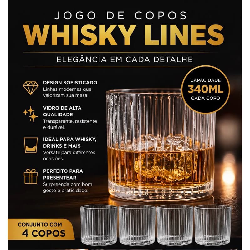 Jogo De Copos Whiski Lines - 4unidades