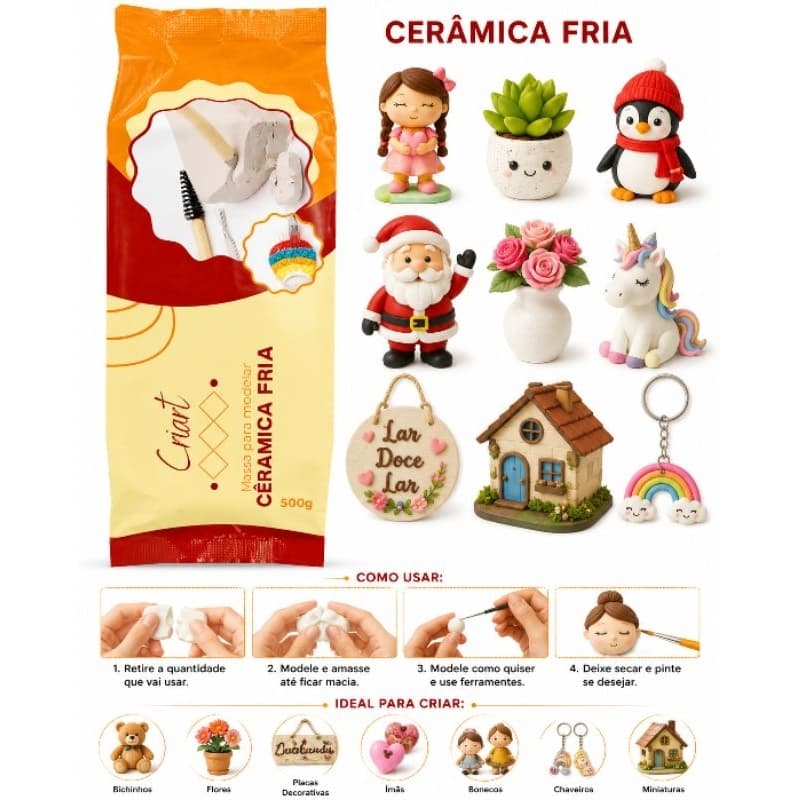 Massa para modelar cerâmica fria 500GR branco