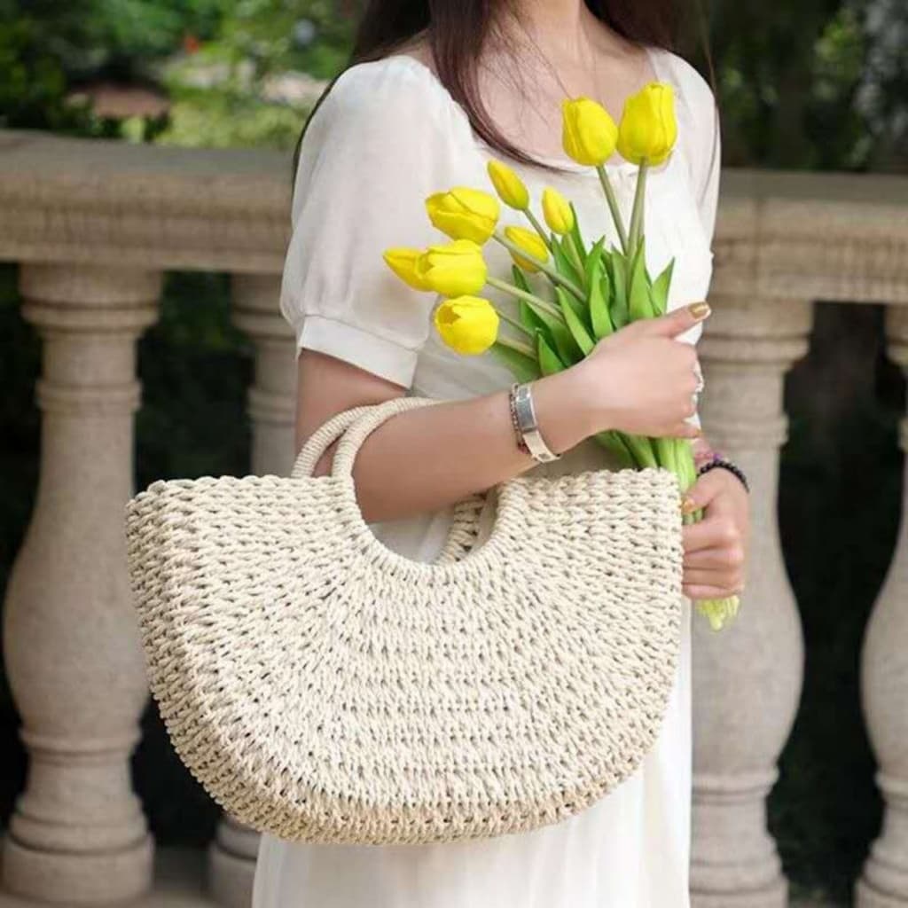 Bolsa de palha trançada, estilo verão, bolsa de praia moderna, grande capacidade.70703