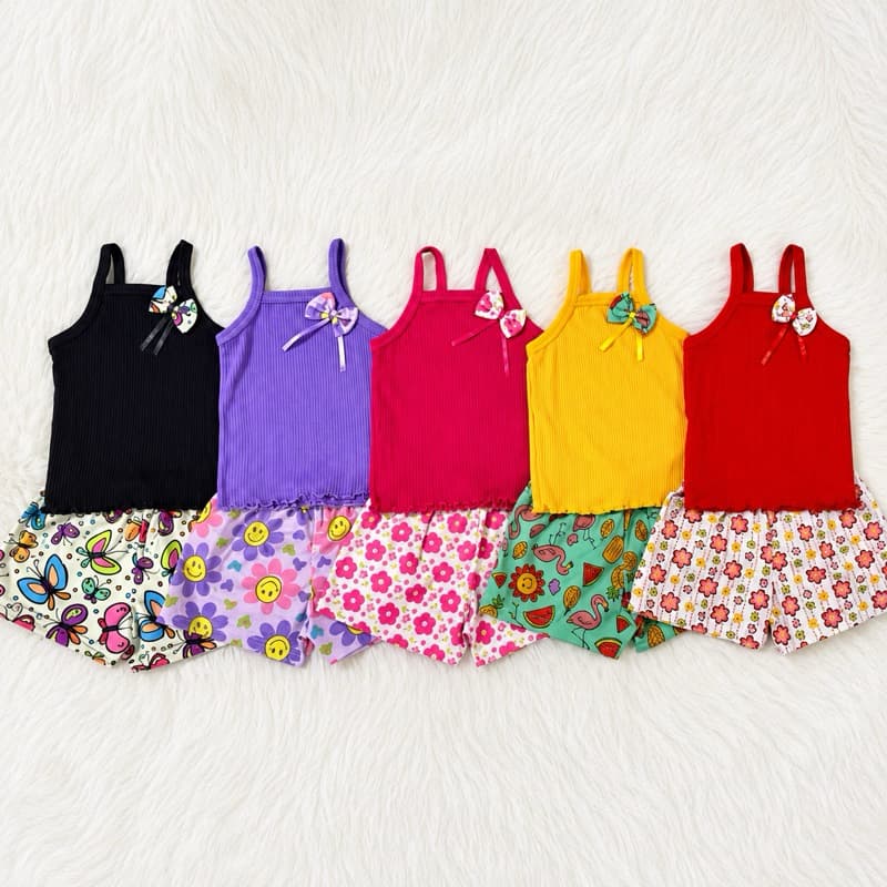 KIT TEMA Jardim com 5 Conjuntos Top Alça Infantil de Menina