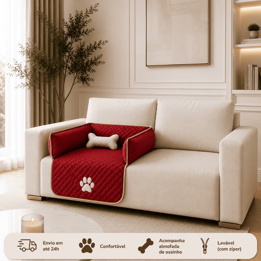Capa Protetora de Sofá Pet Cama Caminha Lavável com Zíper e Almofada Ossinho para Cachorro e Gato Tamanho P