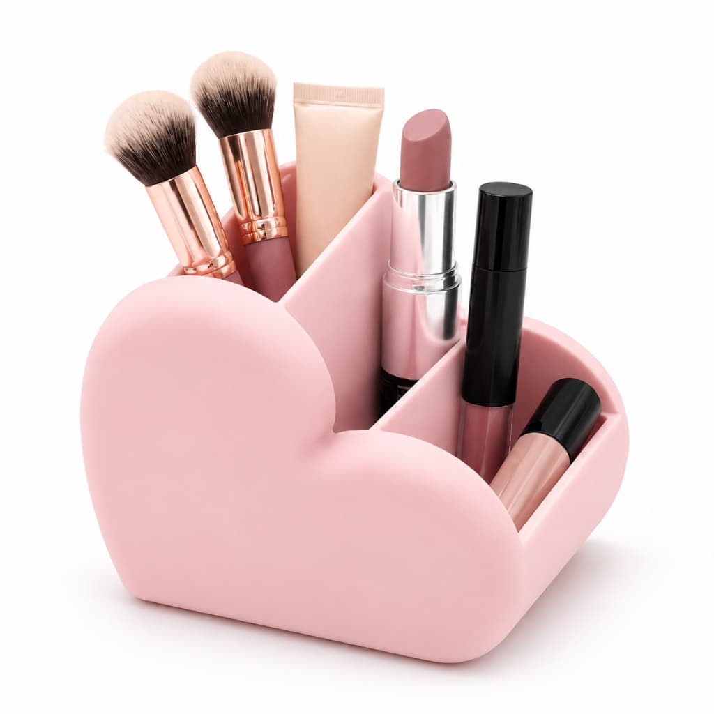 Porta Pincéis e Organizador de Maquiagem 12cm – Porta Cosméticos Decorativo com Detalhe de Coração