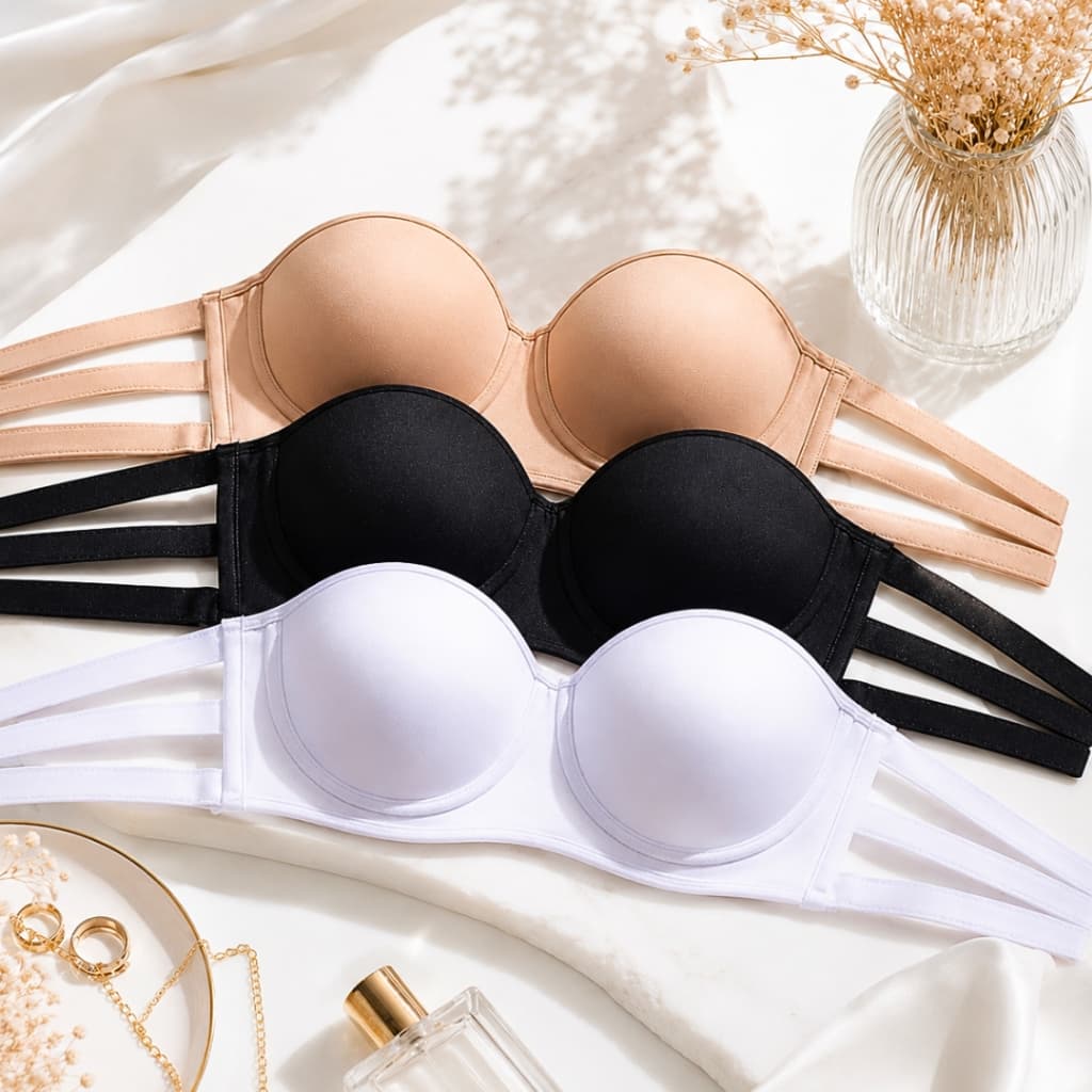 Kit Sutiã TOMARA Que CAIA 03 Tiras Detalhes Com Bojo Não Marca Moda Slim Forrado Push Up Confortável