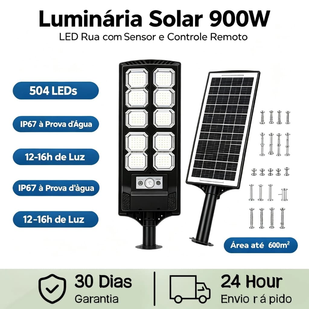 Kit 2 Luminária Solar Externa 900W Luz Solar Com Sensor IP67