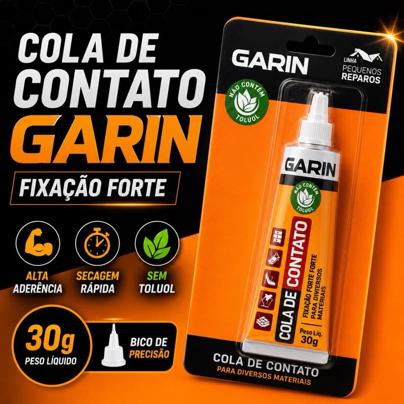 Cola de Contato Garin 30g | Alta Fixação | Secagem Rápida | Bico de Precisão | Multiuso