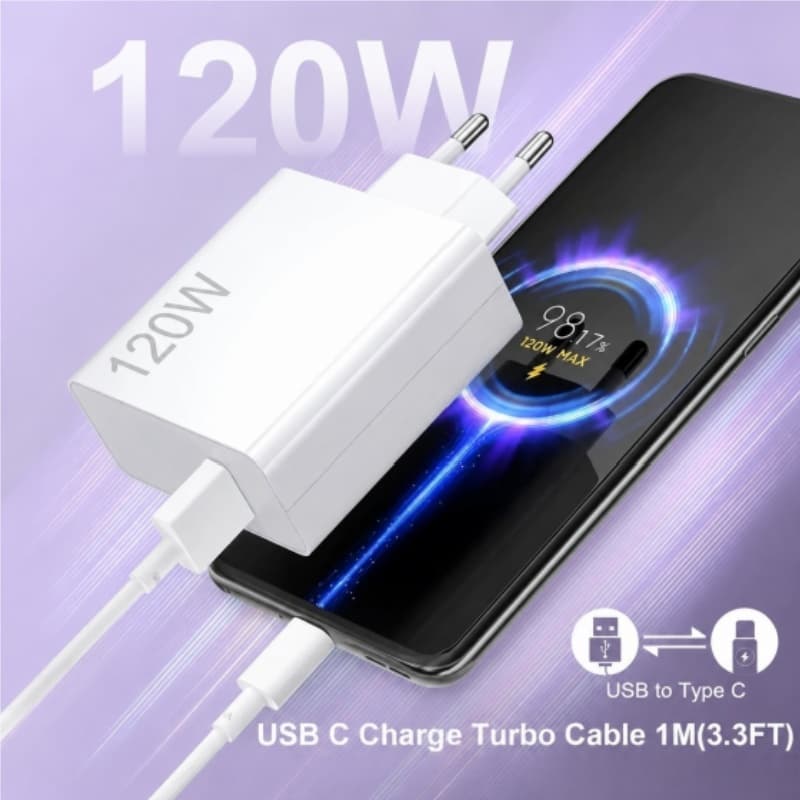 Carregador Rápido de 120W 6A USB C cabo 1M Turbo Charge Turbo Power - Cabo USB A para Type C / Cabo Duplo Type C