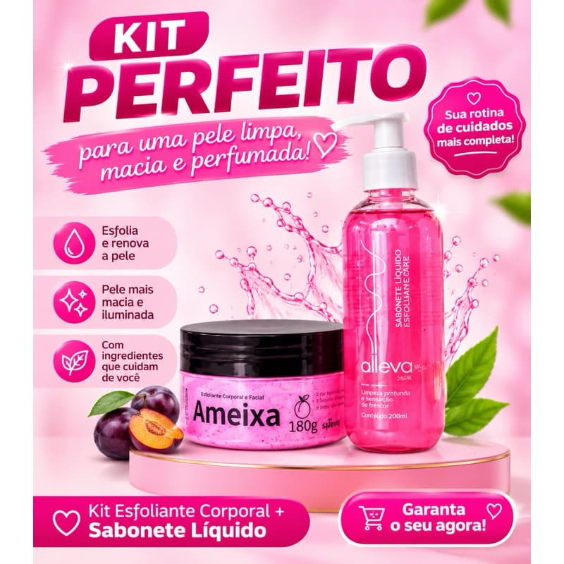 Kit Esfoliante Corporal + Sabonete Líquido Hidratante | Limpeza Profunda, Pele Macia e Perfumada.