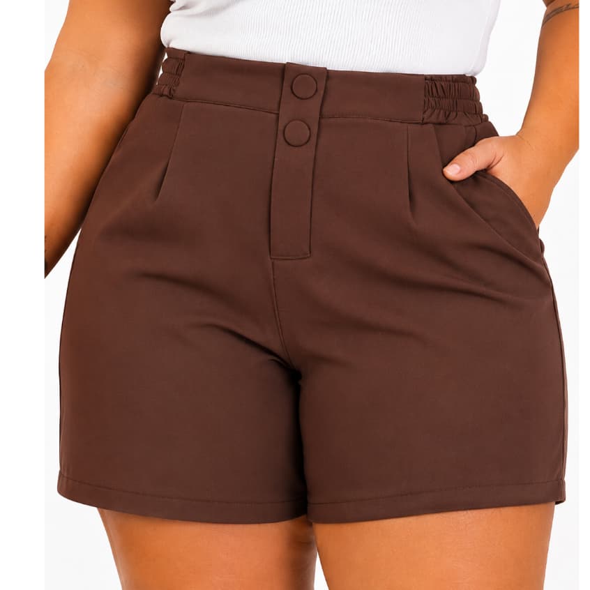Short Alfaitaria plus Size Premium Cintura Alta Tamanho Grande Social Botão Forrado