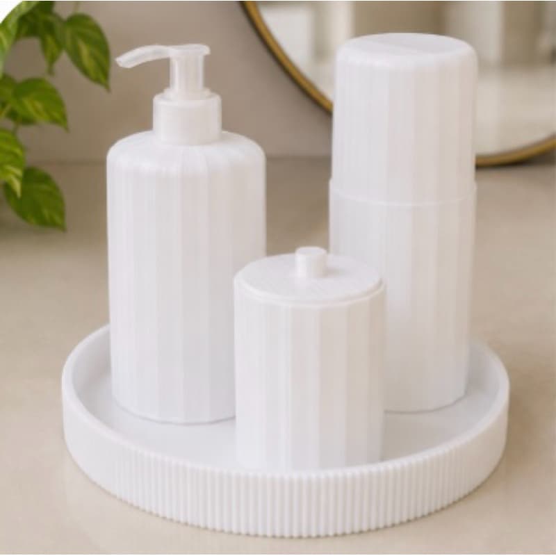 Kit Organizador Banheiro 4 Peças Branco com Bandeja Porta Sabonete Porta Escova Porta Cotonete