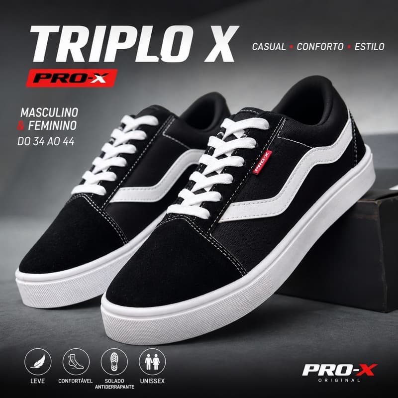 Tênis Casual Femenino Triplo X PRO-X Unissex Confortável Leve Masculino e Feminino