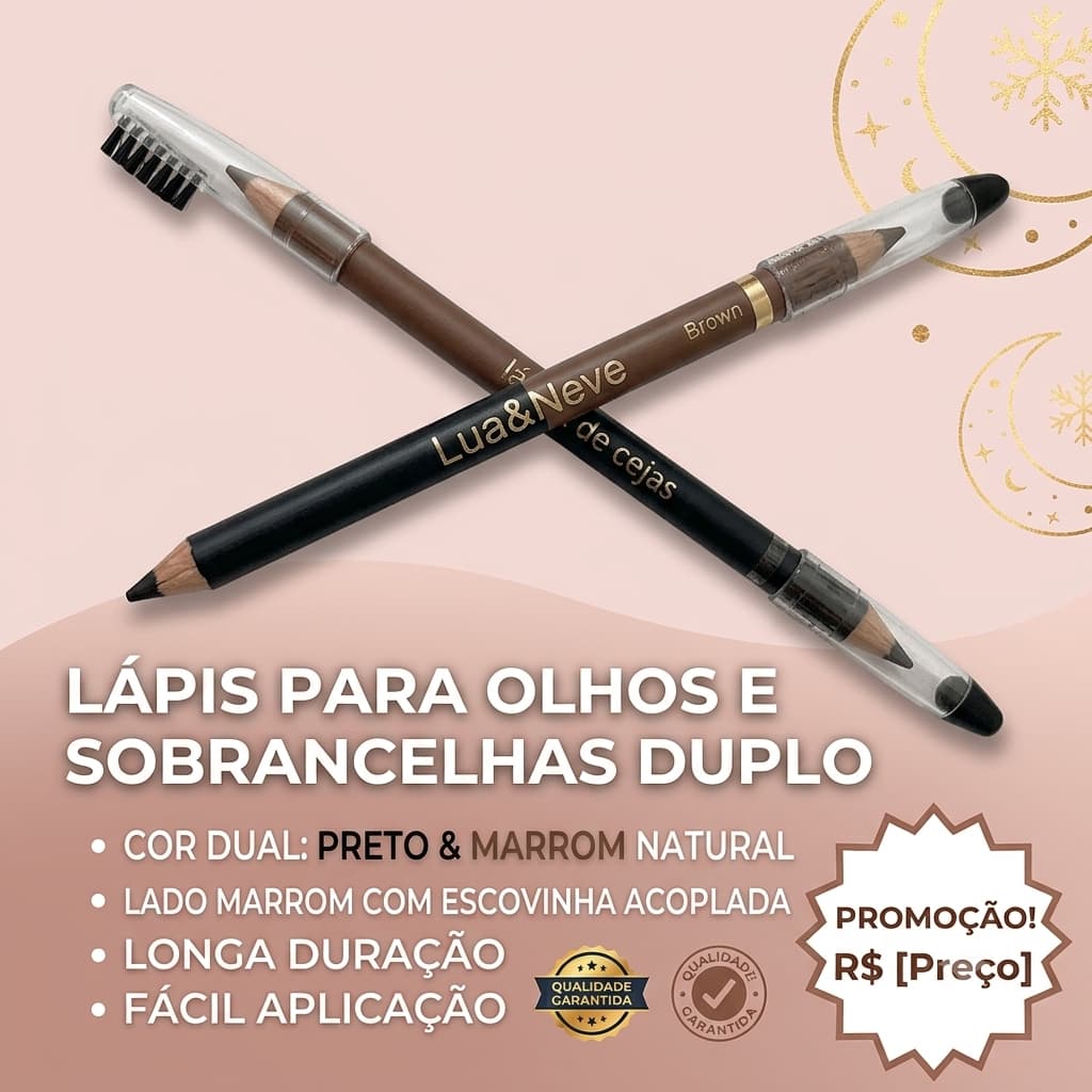 Lápis de Olho e Sobrancelha Duplo Lua&Neve Preto e Marrom Com Escovinha