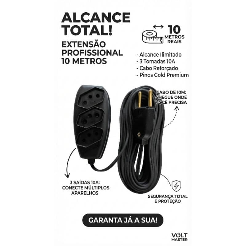Extensão Elétrica com Filtro de Linha para Proteção Extra Preto