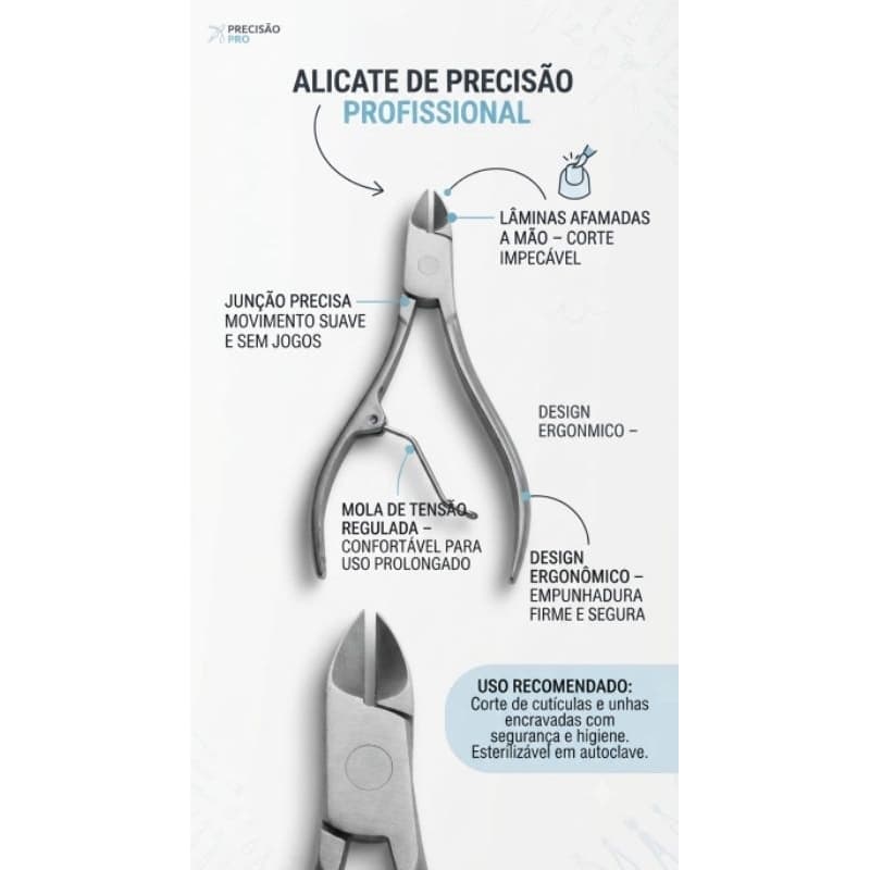Alicate de Unha Profissional em Aço Inox com Corte Preciso