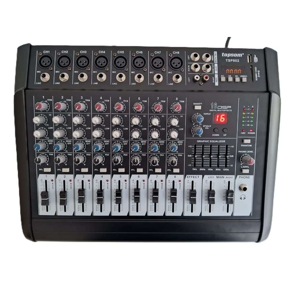MESA AMPLIFICADA COM 8 CANAIS / 600WATTS RMS / TOPSOM TSP802