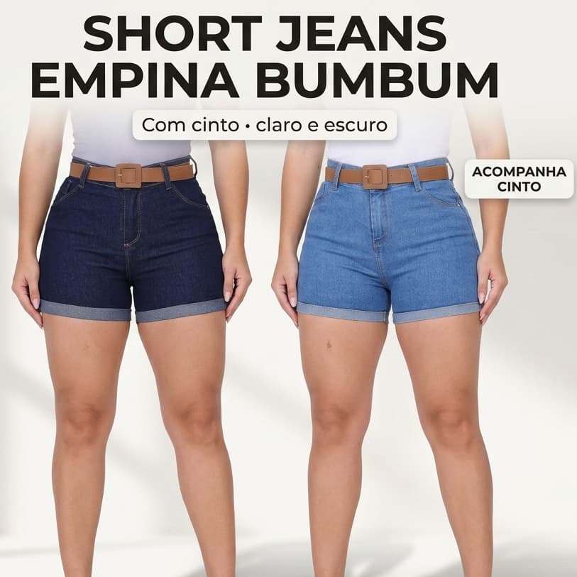 Bermuda Jeans Feminina Hot Pants Empina Bumbum Com Cinto