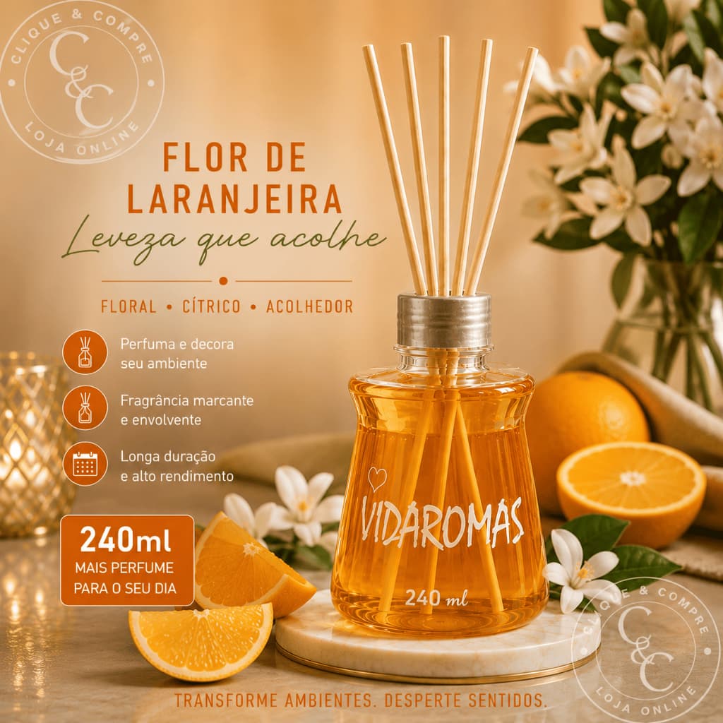 Kit com 3 Difusores de aromas com varetas para ambiente 240 ml Vidaromas