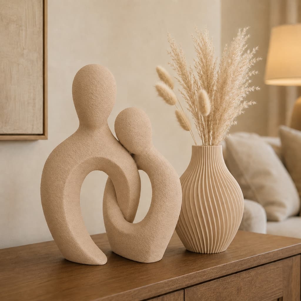 Coleção Laços: Escultura Decorativa Casal Kit Completo com Vaso Minimalista