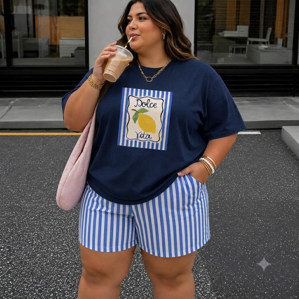 Camiseta Feminina Plus Size Estampa Doce Vita Limão T Shirt 100% algodão Blusa Do G1 ao G3