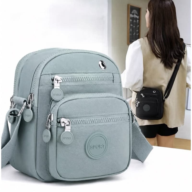 Bolsa feminina Pequena Nylon impermeável casual Transversal tiracolo com pompom