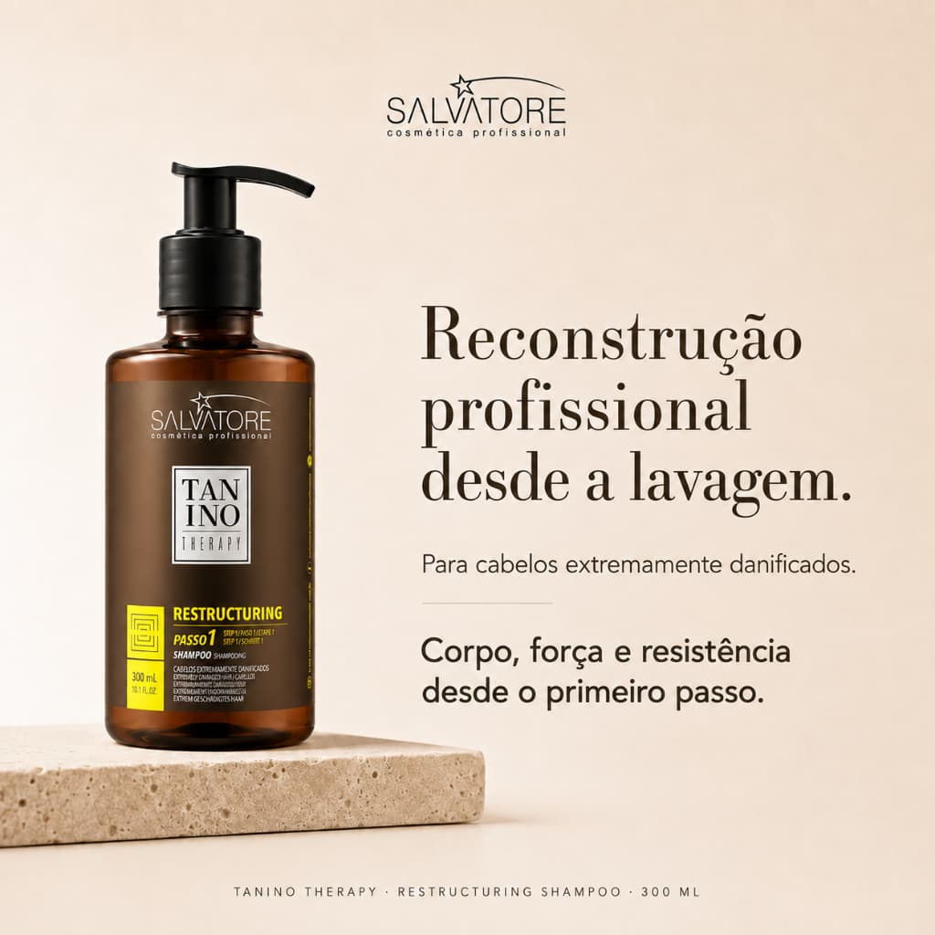 Shampoo Salvatore Tanino Therapy Restructuring 300ml Reconstrução Profissional para Cabelos Danificados com Luna Matrix