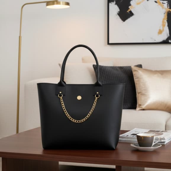 Bolsa Feminina Sacola Grande Ombro Trabalho Escritório Corrente Dourada Oferta