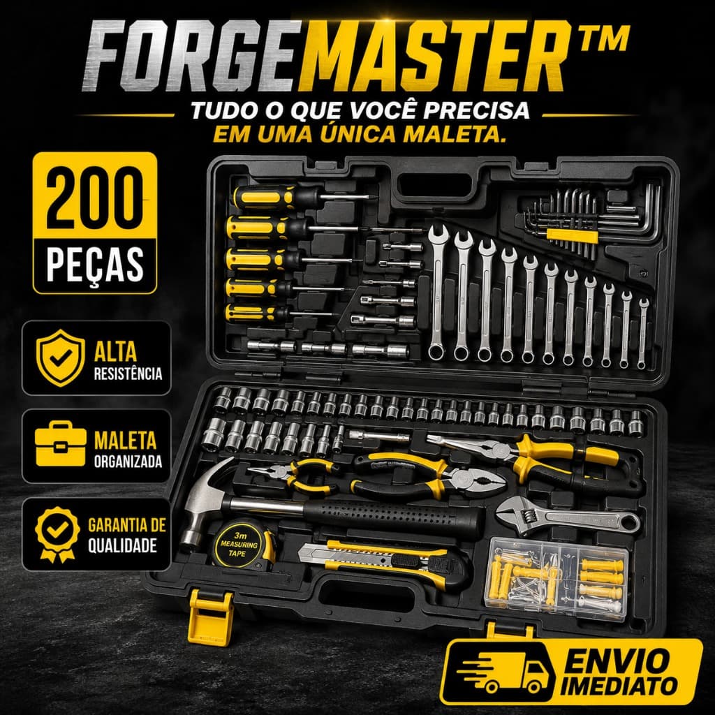 🔥 Maleta de Ferramentas Completa 200 Peças Jogo Kit Promoção Resistente ForgeMaster™ poder de reparos em suas mãos✨