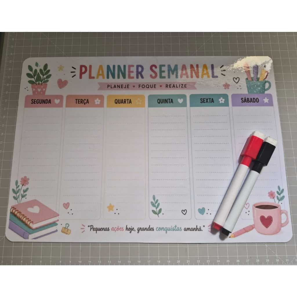 Planner Semanal Imantado A4 para Geladeira com Caneta Reutilizável / Organizador de Segunda à Sábado ou Domingo