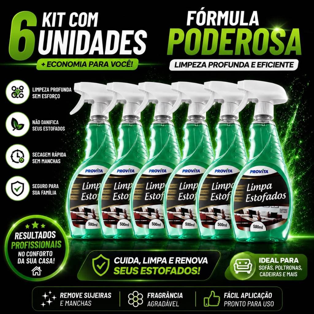 Kit 6 Limpa Estofados Espuma Seca Spray Perfumado 500ml Limpa Sofá Banco Carro Colchão Tapete Poltrona