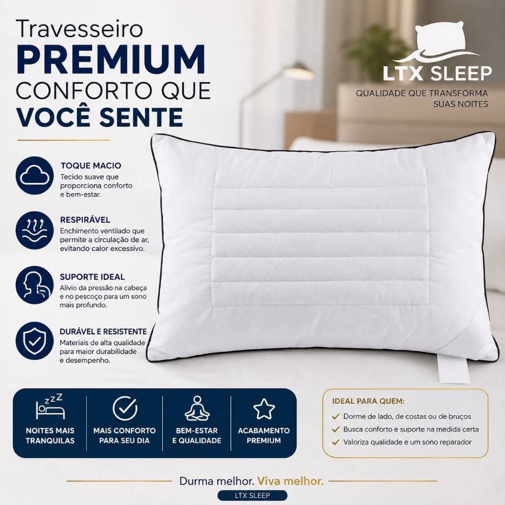 Travesseiro Terapêutico Premium com Sementes de Cássia e Enchimento Ajustável