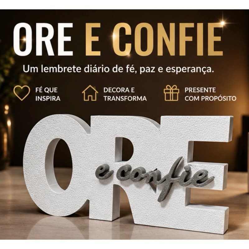 Letreiro Decorativo de Mesa Ore e Confie | Decoração Cristã | Presente Evangélico para Casa, Escritório e Quarto
