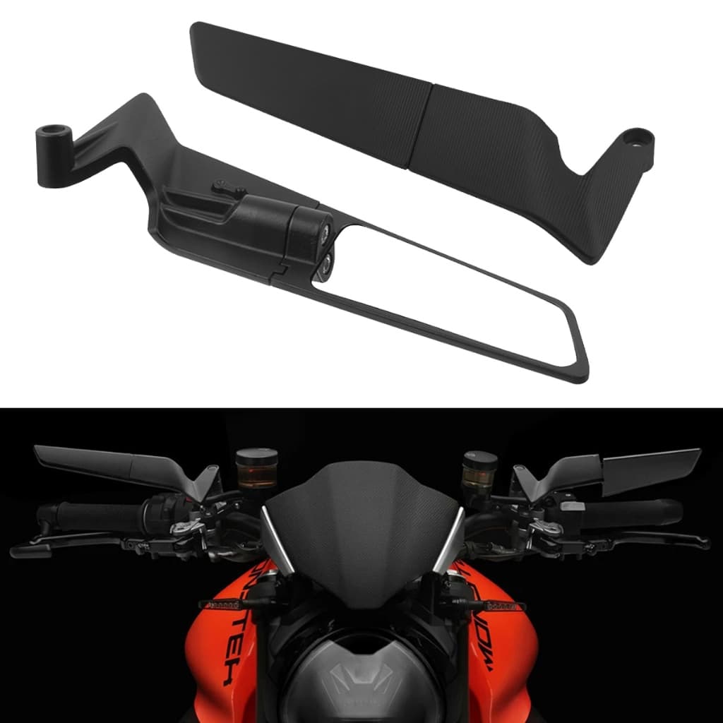 Retrovisor Esportivo Universal para Moto CNC Alumínio Asa de Vento Ajustável 360° Par