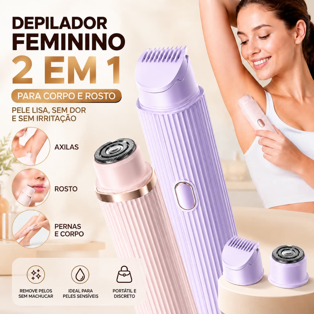 Depilador Feminino Sem Fio Recarregável USB 2 em 1, Depilação Suave Sem Dor, Aparador Portátil para Rosto, Pernas