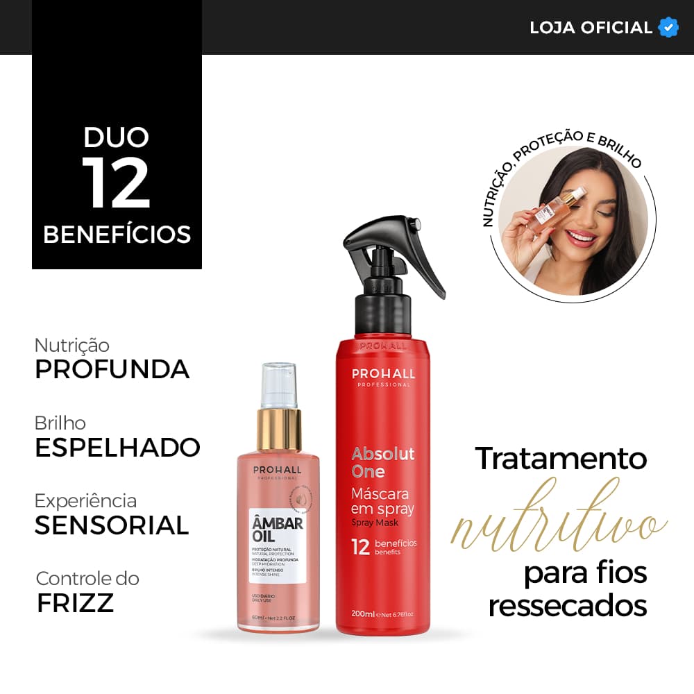Kit Absolut One 200ml + Âmbar Oil 60ml Proteção Térmica Brilho e Frizz Prohall
