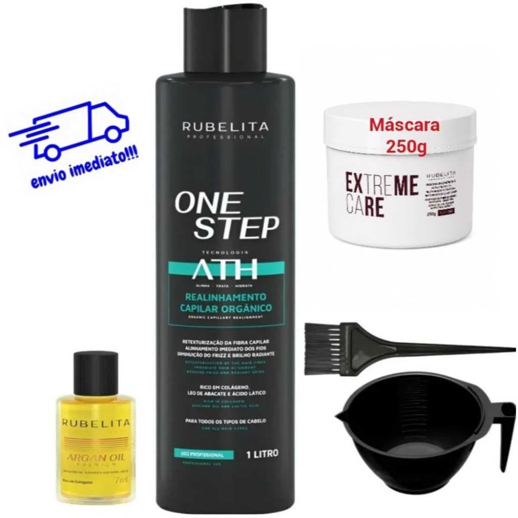 Rubelita Escova One Step Sem Formol 1 Litro + Liso Mágico 60ml + Kit Aplicação.