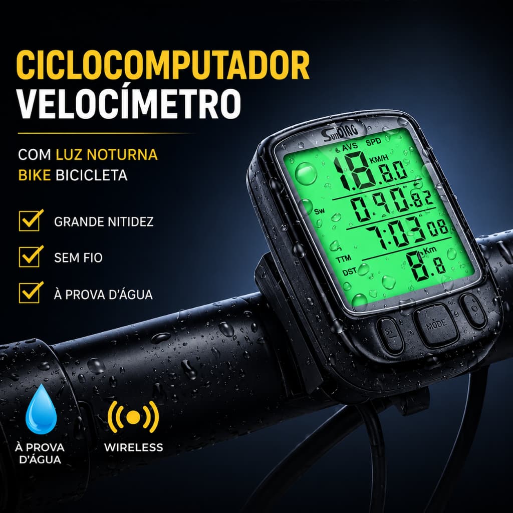 Ciclocomputador Velocímetro Com Luz Noturna Bike Bicicleta Sem Fio Prova D'água