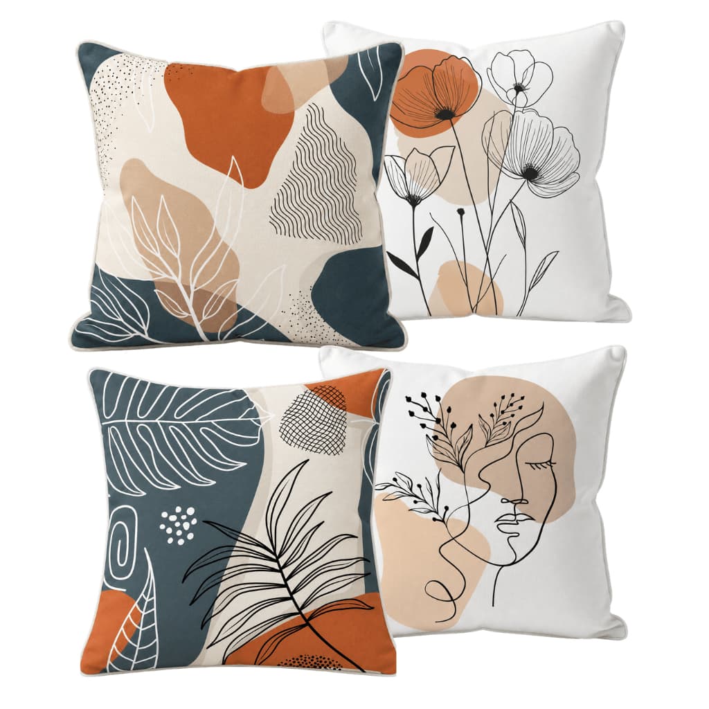 Kit Com 4 Capas de Almofada Estampada Decorativa Para Sala Casa Conforto 45 x 45 Com Zíper