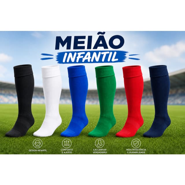 Kit 2 Meião Futebol Infantil/Juvenil Cano Longo Treino Esportivo Meia Esportiva