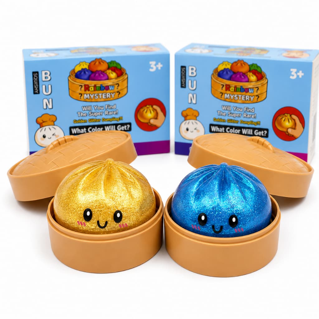 Squishy Dumpling Caixa Surpresa Glitter Antiestresse Pãozinho Chinês Bolinho Macio Fidget Toy Sensorial Colecionável