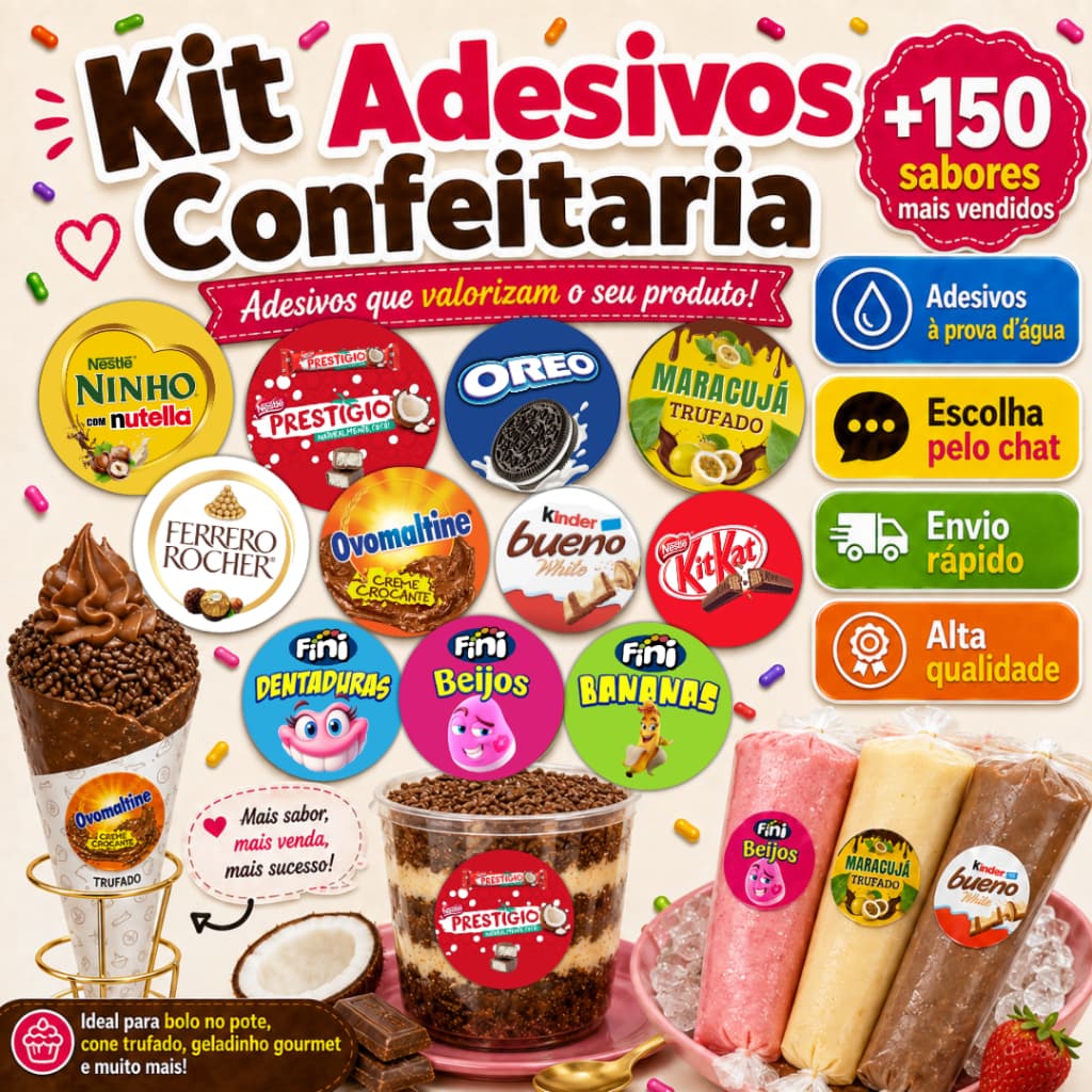 Kit Adesivos Confeitaria Rótulos e Etiquetas Adesivas para Bolos e Doces