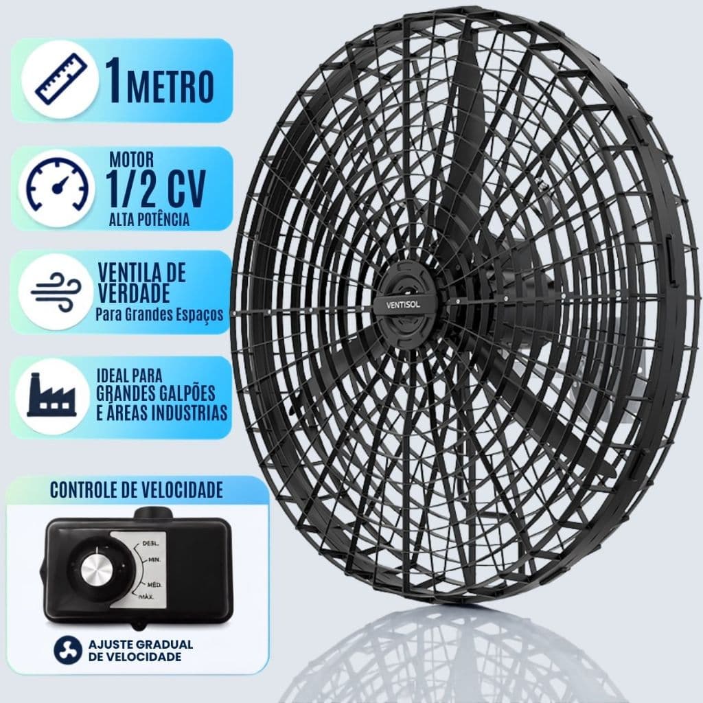 Ventilador De Parede Industrial Ventisol Grande 1Metro 220v 1/2cv Fabricas Galpões Ginásios