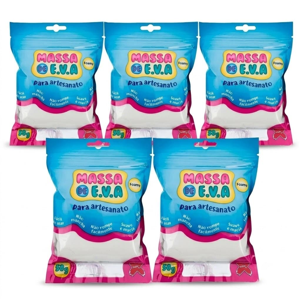 Kit 5 Massa De EVA Make Branco 50g Modelar Atóxica Macia Artesanato Escolar