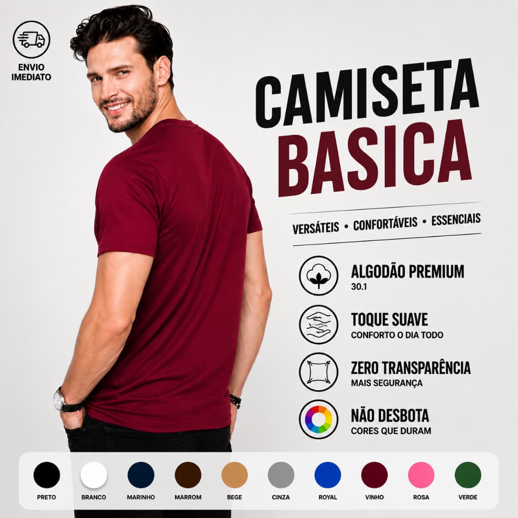 Camiseta Masculina Algodão Camisa Vinho Masculinas Slim Básicas Gola Redonda Tribo