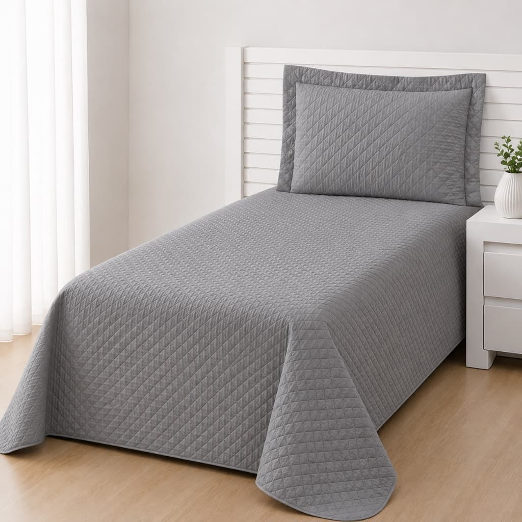 Kit Cobre Leito Solteiro  01 Peça Liso Ideal Cama Box  Cinza
