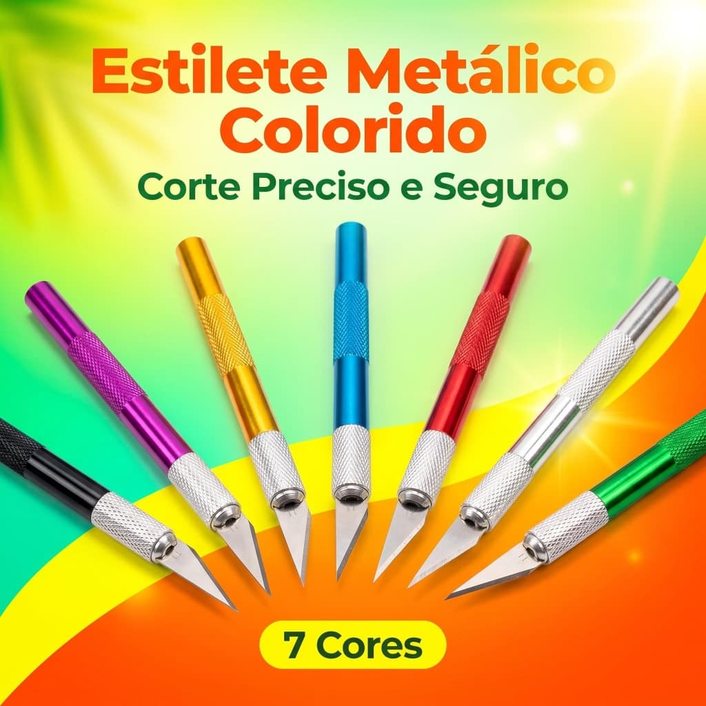 Estilete Profissional Alumínio Várias Cores Corte Limpo para Scrapbook e Hobby