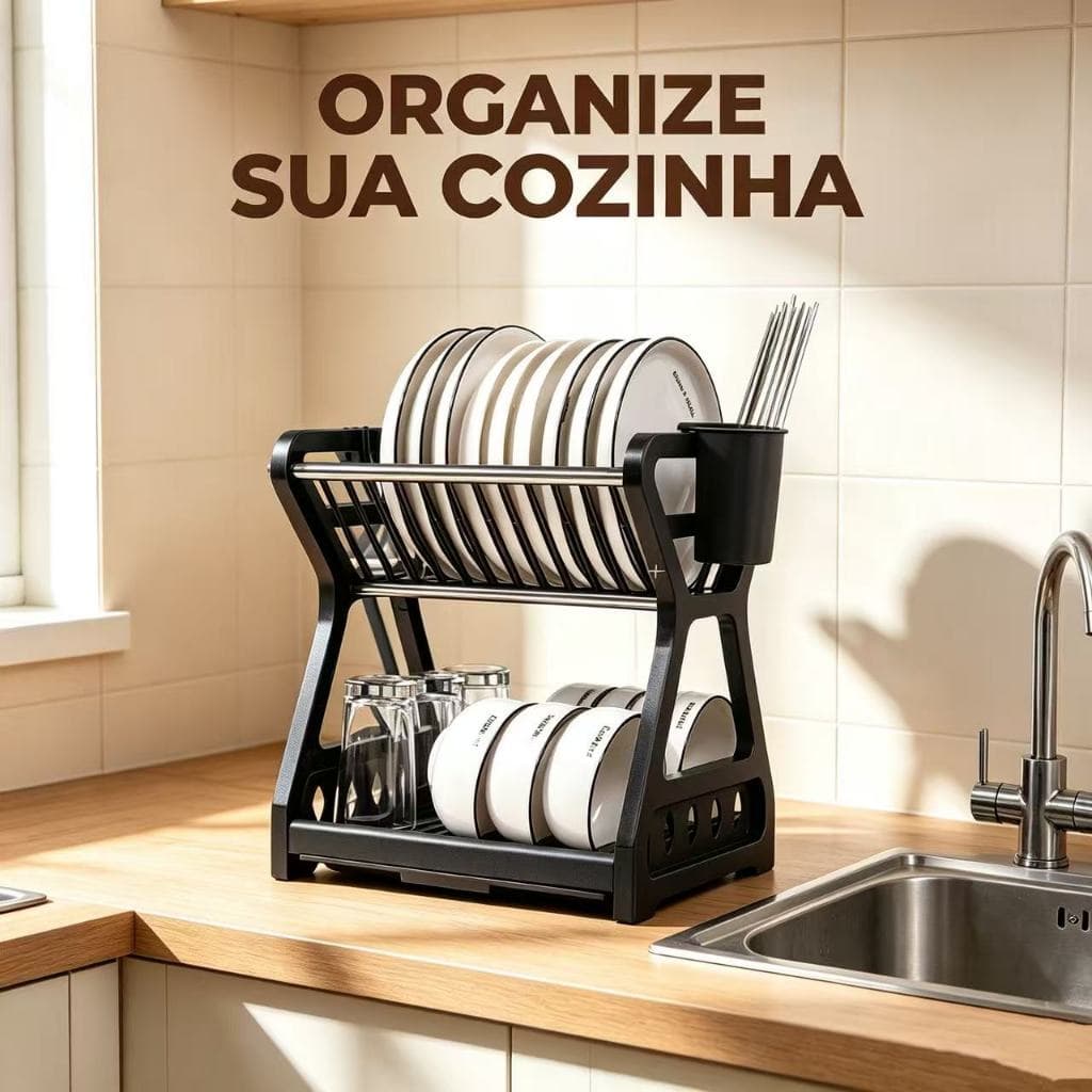 Escorredor de Louça Plástico Multifuncional, Escorredor para Pratos e Talheres Prático Espaçoso