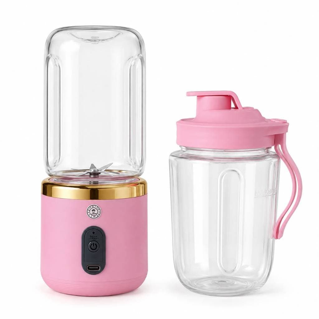 Mini Liquidificador Portátil Recarregável USB-C com 2 Copos 45W para Sucos, Vitaminas e Shakes